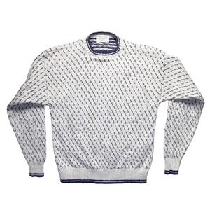 Lord Jeff Vintage Mens Medium Sweater Cotton Jute Cream Navy Blue Made in USA